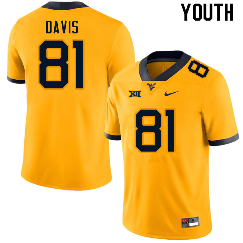 Youth #81 Treylan Davis West Virginia Mountaineers College Football Jerseys Sale-Gold - Click Image to Close